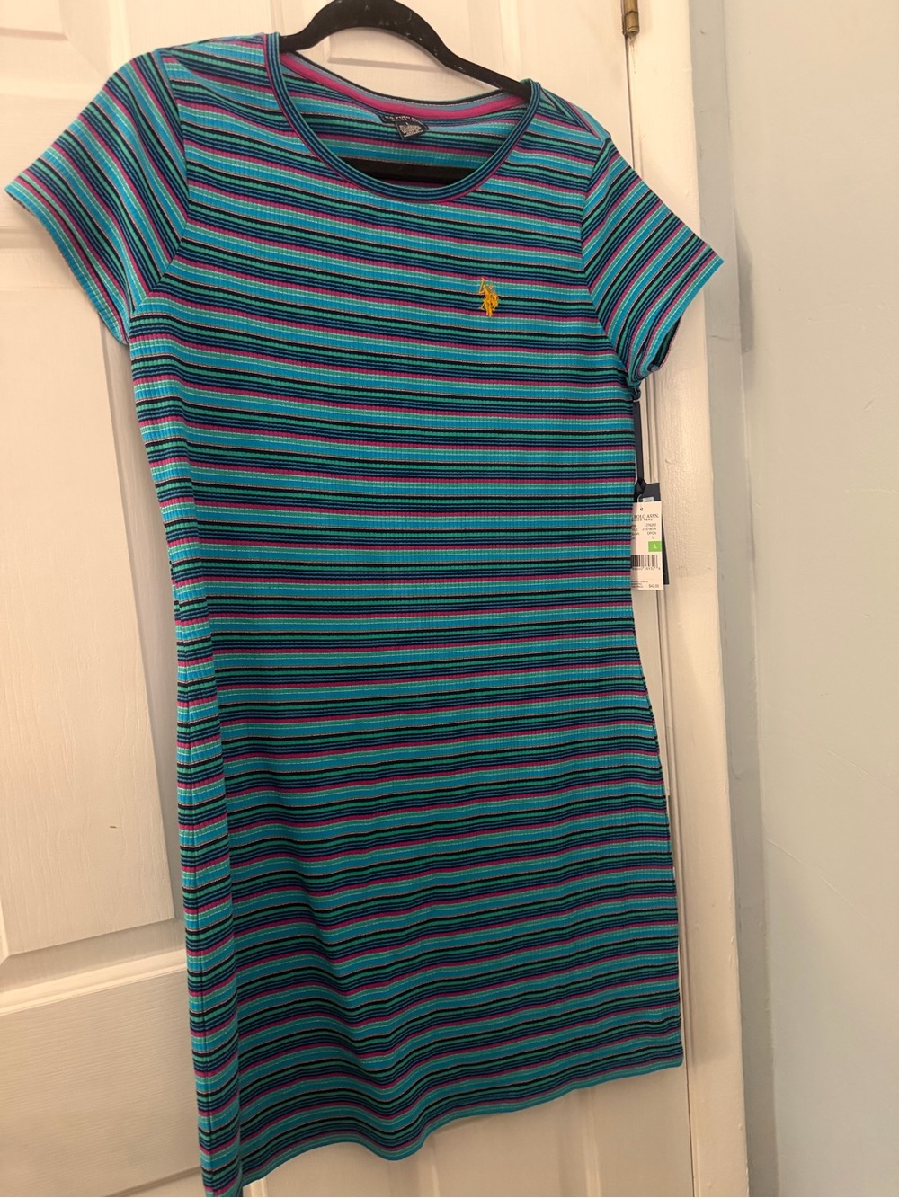 NWT U.S. Polo Assn Large Metallic Striped T-Shirt Dress